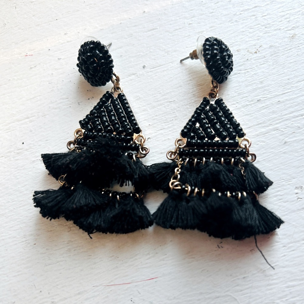 New Year’s Eve! Black Fringe Earrings - worn once
